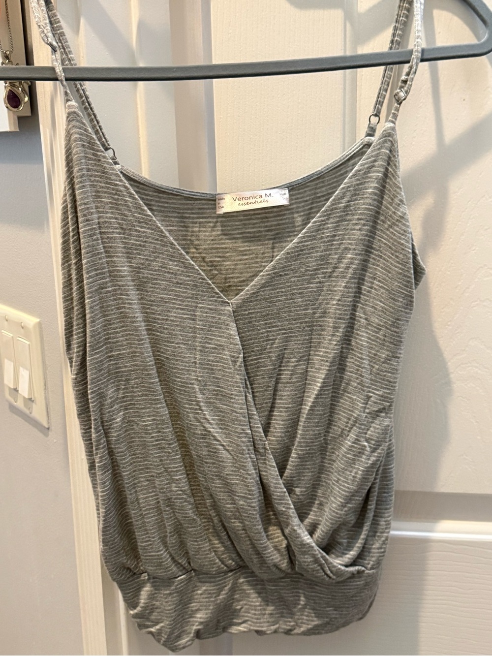 Veronica M Gray Striped Surplice Camisole